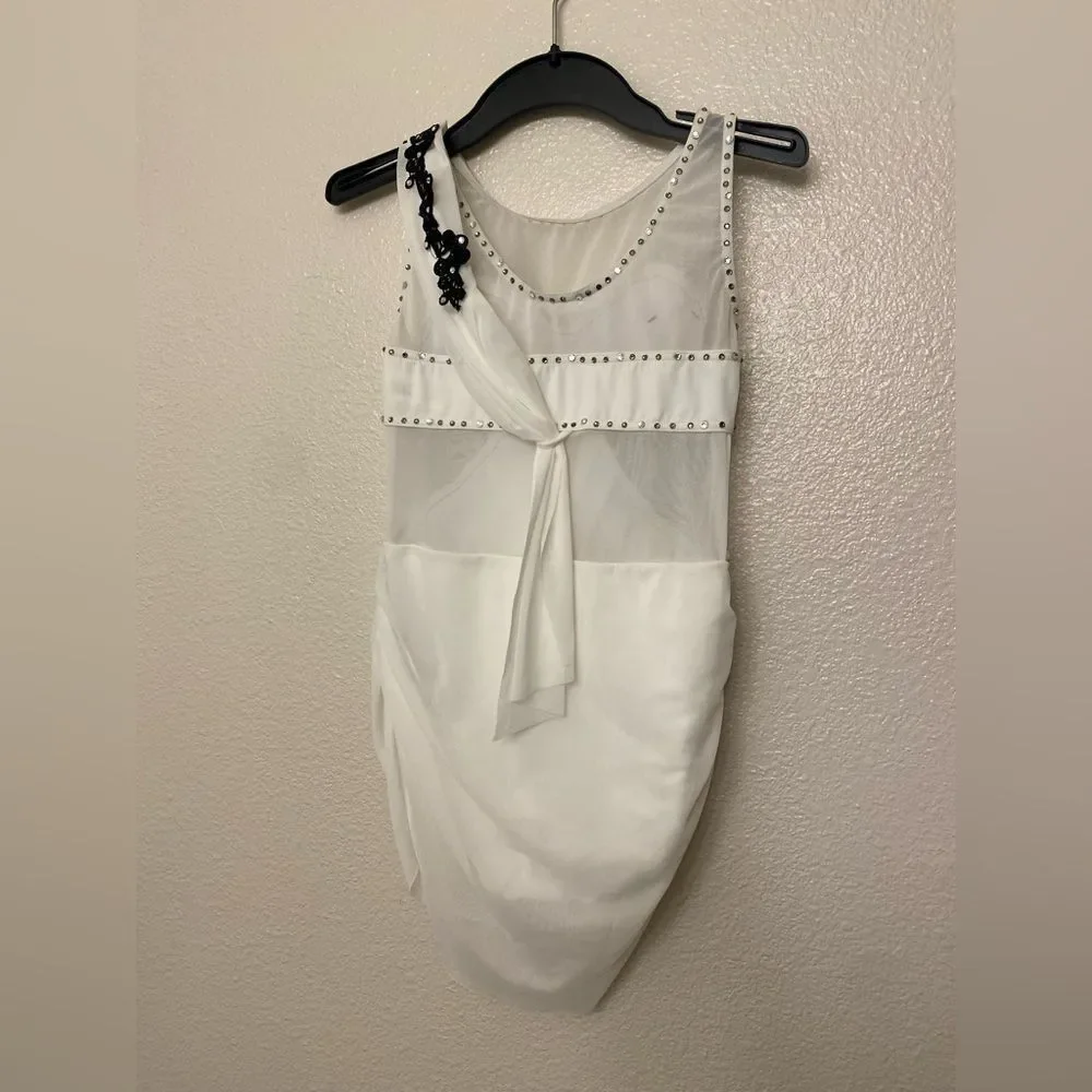 WEISSMAN Balera custom Dance white black Costume Mesh Drape Dress D11450 LC